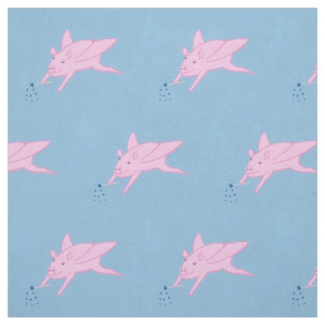Think magic! Flying pink pigs, star wands fabric (Swatch)