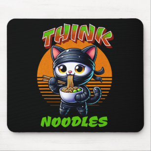 Think Noodles - Mmm Noodles Kawaii Ninja Cat Funny Mouse Pad