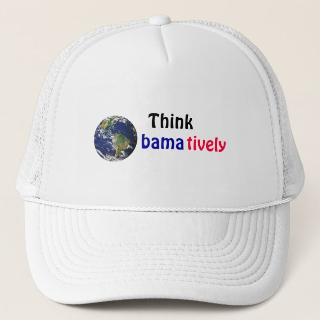 Think Obamatively_world, black, blue, red Trucker Hat (Front)