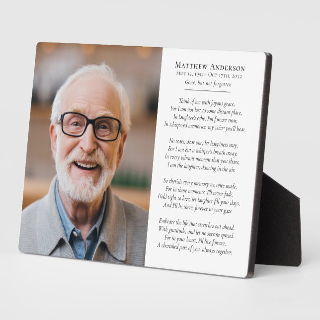 Think of Me Poem Photo Memorial Sympathy Plaque (Side)