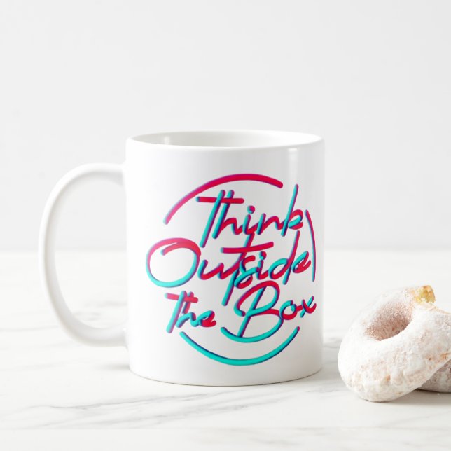 Think Outside the Box Mug - Bold 3D Calligraphy (With Donut)