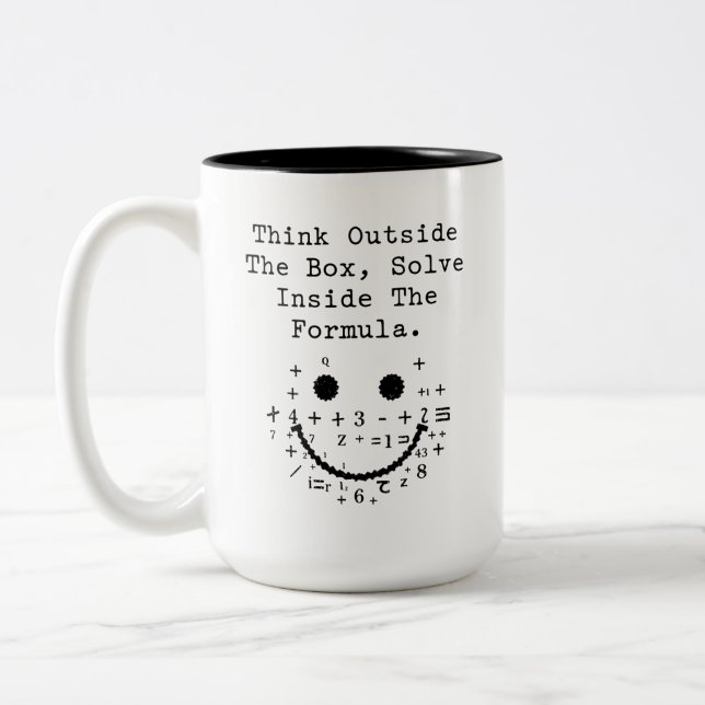 Think Outside The Box Solve Inside Formula Two-Tone Coffee Mug (Left)