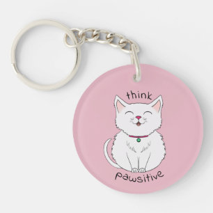 Think Pawsitive Cat Illustration Key Ring