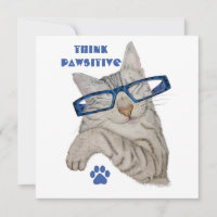 Think Pawsitive Purrfect Cute Cat in Specs Drawing