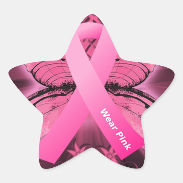 Think Pink Breast Cancer Ribbon Star Sticker (Front)