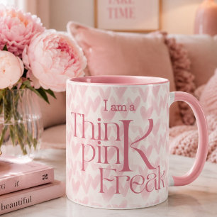 Think Pink Hearts Pattern Monogram White Mug