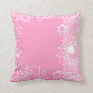 Think Pink Henna Flower Tattoo Fashion Pattern Cushion