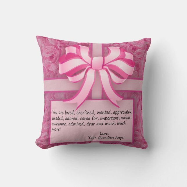 Think Pink Inspirational Message with Roses Cushion (Front)