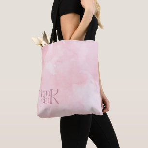Think Pink Watercolor Pattern Monogram Tote Bag