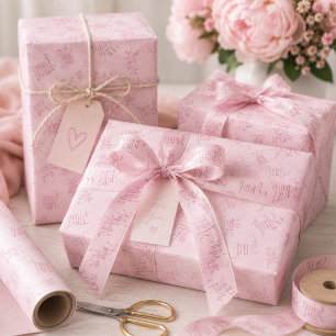Think Pink Watercolor Pattern Monogram Wrapping Paper