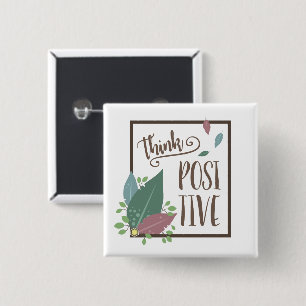 Think positive motivation feather boho  15 cm square badge