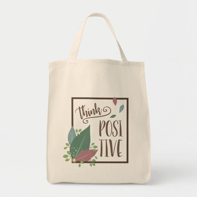 Think positive motivation feather grocery bag (Front)