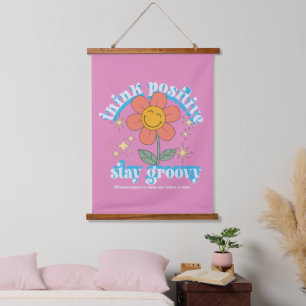 Think Positive Stay Groovy Slogan Hanging Tapestry