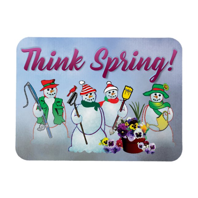 think spring with snowman and pansies 17lt magnet (Horizontal)