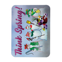 think spring with snowman and pansies 17lt magnet