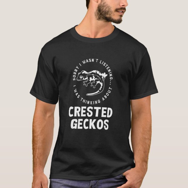 Thinking About Crested Geckos Cute Lizard Wildlife T-Shirt (Front)