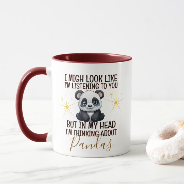 Thinking About Pandas – Funny Personalised Mug (With Donut)