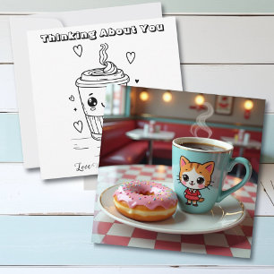 Thinking About You Cute Donut and Coffee Card