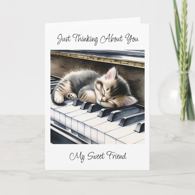 Thinking About You | Cute Kitten on Piano Keys Card (Front)