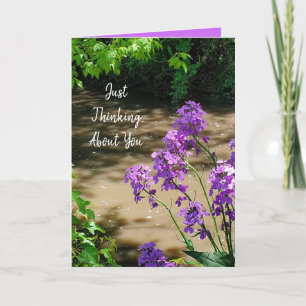 Thinking About You, Pretty Purple Flowers  v Holiday Card