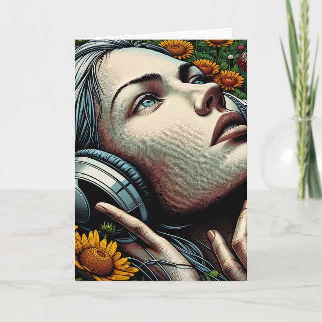 Thinking About You | Woman with Headphones Card (Front)