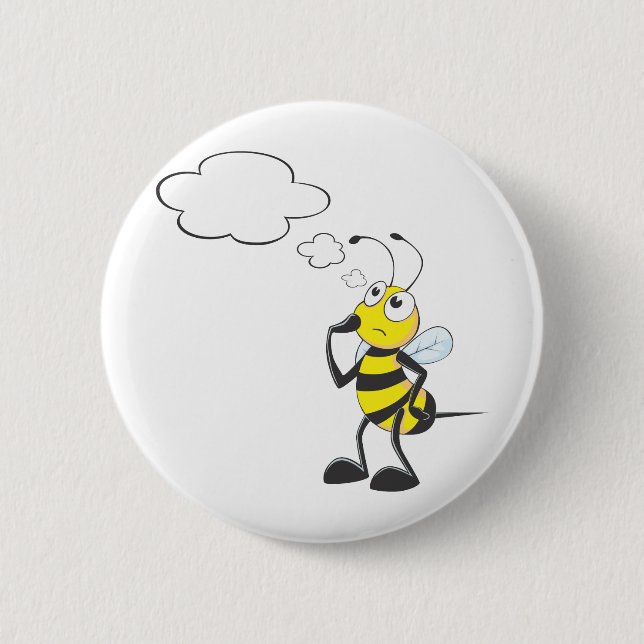 Thinking Bee with Thought Bubble 6 Cm Round Badge (Front)