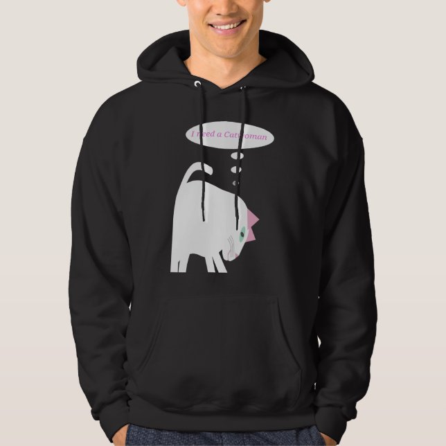 Thinking Cat Adult Pullover Hoodie (Front)