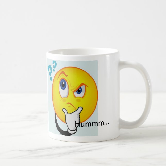 Thinking Emoticon Mug reads Hummm... (Right)