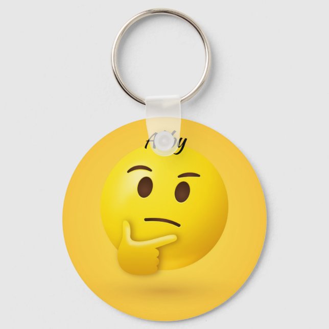 Thinking Face Emoji Personalised Name Key Ring (Front)