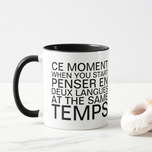 Thinking in French and English Grammar Typography Mug (With Donut)