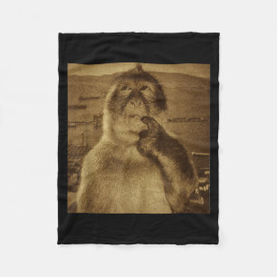 Thinking Monkey Meme Vintage Retro Fleece Blanket