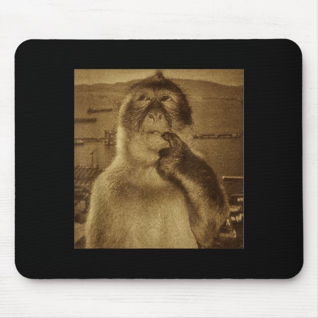 Thinking Monkey Meme Vintage Retro  Mouse Pad (Front)