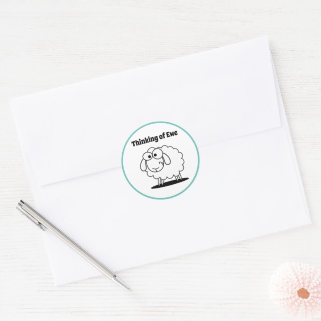 Thinking of Ewe Lamb Sheep Cute Cartoon Classic Round Sticker (Envelope)
