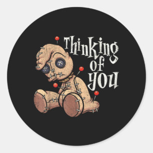 Thinking Of Voodoo Doll With ns Funny Halloween Classic Round Sticker