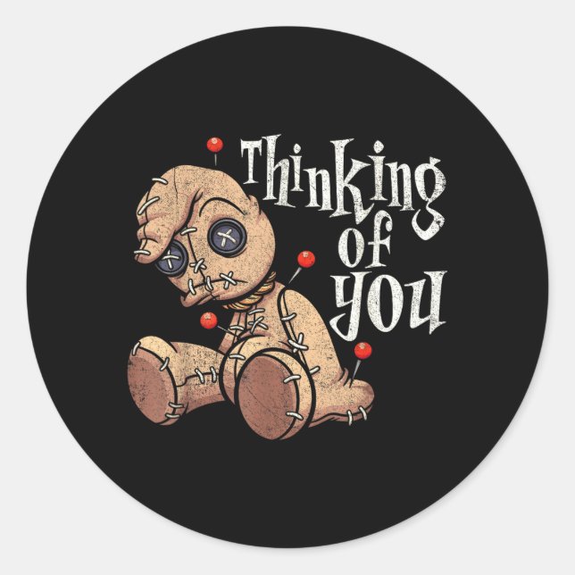 Thinking Of Voodoo Doll With ns Funny Halloween Classic Round Sticker (Front)