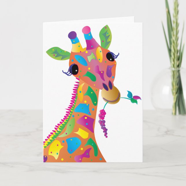 Thinking of You, Abstract Colourful Giraffe Thank You Card (Front)
