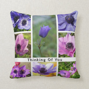 Thinking of You Anemone Photo Collage Cushion