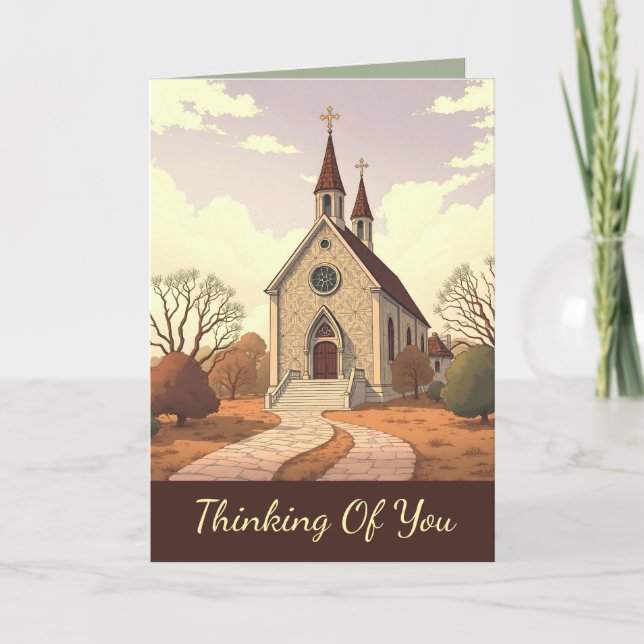 Thinking of You Autumn Church Design Greeting Card (Front)