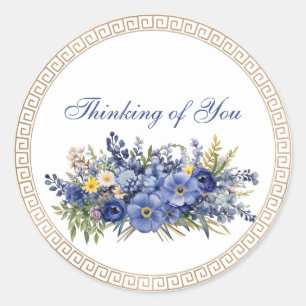 Thinking of You, beautiful floral design, Classic Round Sticker