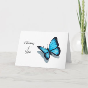 Thinking of You, Blue Butterfly, Colour Pencil Art Card