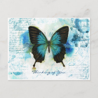 Thinking of You Blue Butterfly Victorian style Postcard