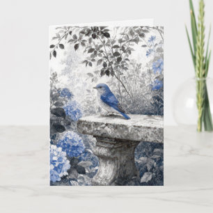 Thinking of You Bluebird On a Stone Garden Bench Card