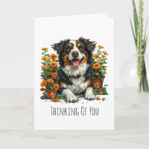 Thinking Of You Border Collie In Flowers Card