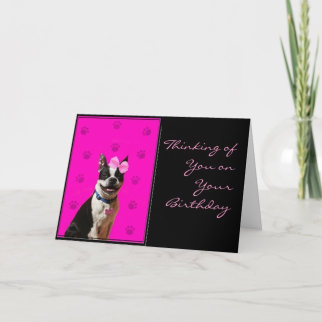 Thinking of You Boston Terrier greeting card (Front)