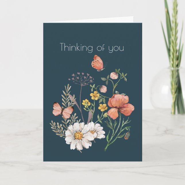 Thinking of You Botanical Wildflower Flower Boho Card (Front)