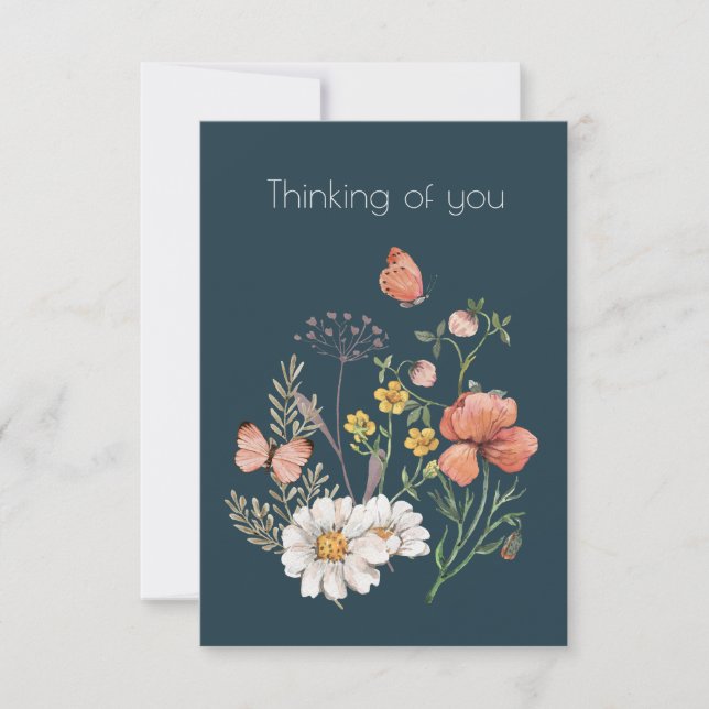 Thinking of You Botanical Wildflower Flower Boho Thank You Card (Front)