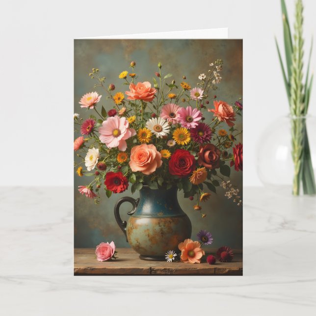 Thinking of You Bright Flowers in Pitcher Card (Front)