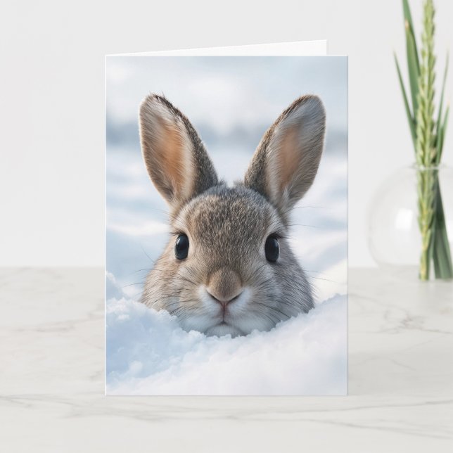 Thinking of You Bunny In a Deep Snowdrift Card (Front)