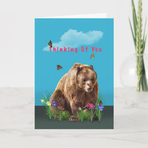 Thinking of You Card, Bear and Butterflies Card