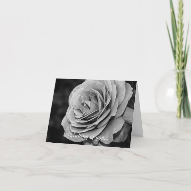 Thinking Of You Card - Black and White Rose (Front)